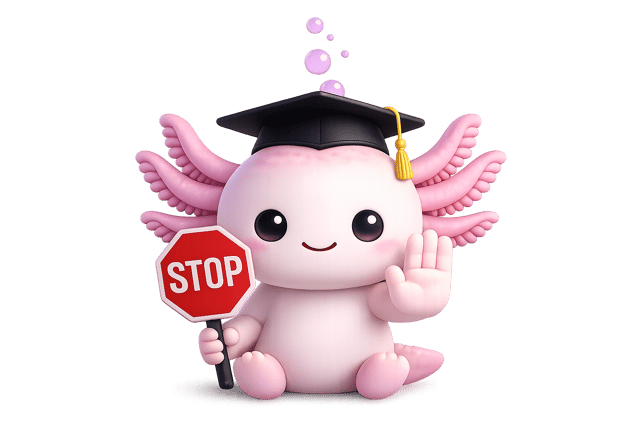 Aprandr mascot holding a stop sign