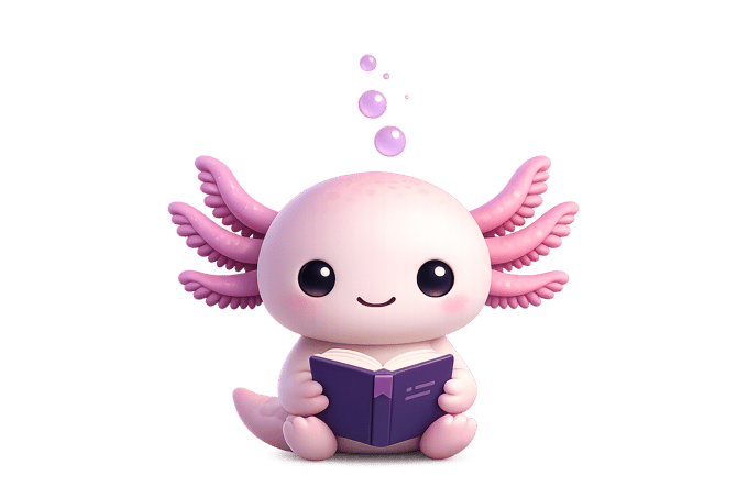 Mascota de Aprandr — un ajolote leyendo un libro
